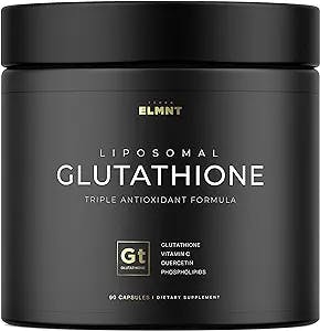 ELMNT 2150mg Super Antioxidant Liposomal Glutathione Supplement w. Vitamin C, Quercetin & Reduced L Glutathione 1000mg - Proven Complex for Best Absorption, Detox, Skin Glow + Immune - 90 Pills