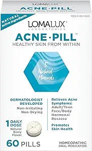 Loma Lux Acne Pill - All Natural Skin Clearing Minerals , Dermatologist Developed, Clears & Prevents All Types of Face & Body Acne Without The Harsh Chemicals of Topical Acne Treatments,60 pills