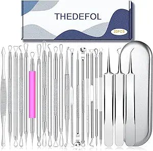 22PCS Blackhead Remover Tools, Acne Blemish Removal, Pimple Popper Extractor, Comedone Whitehead Zit Tweezers, Stainless Steel with Metal Case