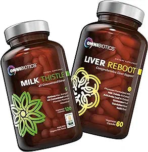 OmniBiotics The Ultimate Liver Care Package Liver Reboot + Certified Organic Milk Thistle 4X Concentrate for Comprehensive Daily Support