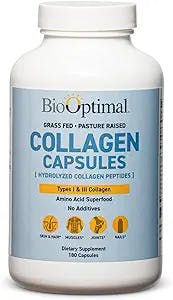BioOptimal Collagen Pills - Collagen Supplements, 180 Capsules, for Skin, Hair, Nails & Joints, for Women & Men, Grass Fed, Non-GMO, Pasture Raised, Premium Quality, Packaging May Vary