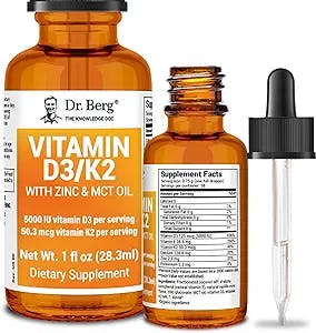 Dr. Berg Vitamin D3 K2 with Zinc & MCT Oil Liquid Supplement - Liquid Vitamin D3 with K2 for Bone & Teeth Strength, Mood, Immune & Heart Health D3 K2 Drops - Vitamin D3 K2 Drops for Adults - 1 fl oz