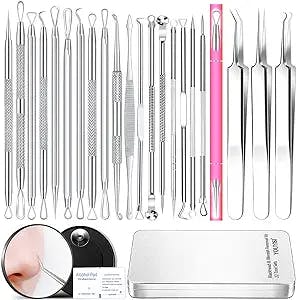 YOUYISI 22-Piece Pimple Popper Tool Kit, Blackhead Remover Tools for Face, Estheticians Acne Tools Blackhead Tweezer Professional, Whitehead Zit Popper Comedone Extractor Tool