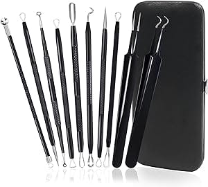 Fangze-Black-Head-Remover-for-Face - 10pcs Pimple Popper Tool Pore Extractor Ingrown Hair Removal Acne Needle Kit Skin Care Tools Set for Nose Face