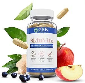 Zen Nutrients SkinVite Acne, Eczema, Psoriasis, & Rosacea Treatment for Face - Clear Skin Probiotics & Hormonal Acne Supplements for Women, Teens & Men - Promotes Collagen Production (60 Acne Pills)