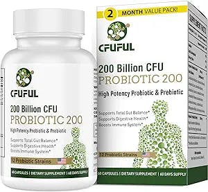 Probiotics for Women and Men 200 Billion CFU 12 Strains Probiotic Supports Digestive Immune Gut Health Organic Prebiotic Shelf Stable Probiotic Supplement for Constipation Bloating 2 Month Supply