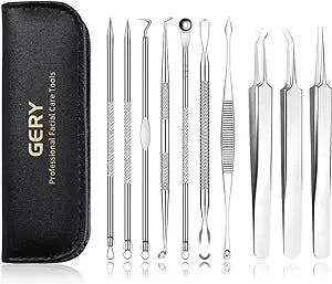 Blackhead Remover Tools,2022 Newest 10 PCS Acne Needles,GERY Whitehead removal Extractor tools,Pimple Popper Tool Kit, Professional Stainless Pimple Acne Blemish Removal Tools Set with Leather package