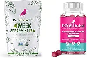 PCOS Herbal Tea and Gummies for Women, Helps with Hormonal Balance, Menstrual Cycle Regulation, Control Cravings, and Clear Acne