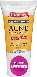 De La Cruz 10% Sulfur Ointment Acne Treatment - Medication to Clear Cystic Acne Pimples and Blackheads on Face and Body - Made in USA - 2.6 oz Tube