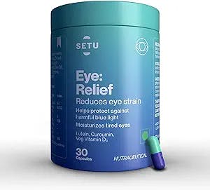 Setu Eye Relief Plant Based Dry Eye Relief Vitamins for Adults - Blue Light, Glare Sensitivity Formula with Our Patented Lutemax 2020 20mg Lutein & Zeaxanthin 4mg, Curcumin & Veg Vitamin D3-30 Tablets