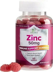Nature's Zinc Gummies Extra Strength 50 mg Dietary Supplement, Supports Skin & Immune Health, Antioxidant Chewable Gummy Vitamin Supplements, Non-GMO, Berry Flavor - 60 Zinc Gummies (30 Day Supply)