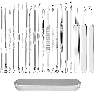 iSmartPart 20Pcs Blackhead Remover Tools, Pimple Popper Tool Kit, Acne Whitehead Blemish Comedone Extractor for Face Nose, Professional Stainless Pimple Acne Removal Tool Set