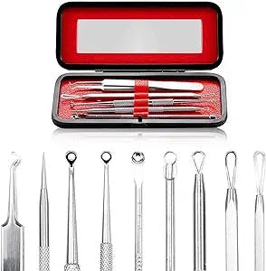 Takibird Blackhead Remover Pimple Popper Tool Kit Acne Comedone Zit Blackhead Extractor Tool for Face&Nose, Blemish Whitehead Extraction Popping for Man&Women,Leather Metal Box(Silver)