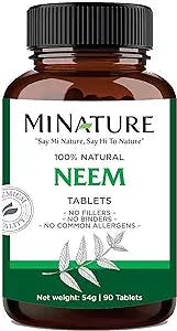 Neem Tablets by mi Nature| 90 Tablets, 1000 mg| 45 Days Supply| Clear Skin| Acne Free| Vegan |