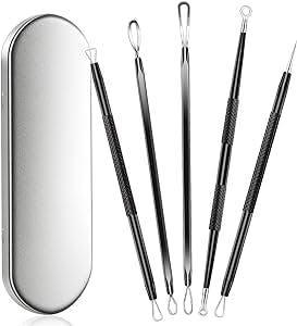 Blackhead Remover Tools, Pimple Extractor, Black Head Extractions Tool for Facefacial Tools Removal Kit for Blemish, Whitehead Popping, Zit Removing for Nose Face Tools with a Leather Bag (Black)