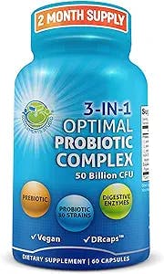 Probiotics with Digestive Enzymes and Prebiotic for Women and Men - 3-In-1 Vegan Probiotic Prebiotic Multi Enzyme Complex for Gut Health - Maximum Absorption Delayed-Release Capsules - 2 Month Supply