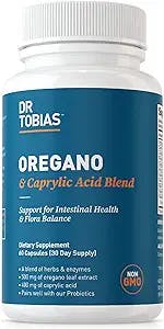 Dr. Tobias Oregano and Caprylic Acid Blend, Gut Flora Balance Complex, Intestinal Health & Immune Support with Herbs & Probiotics, Gut Health Supplements for Women & Men, 60 Capsules, 30 Servings