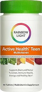 Rainbow Light Multivitamin for Teens, Vitamin C, Zinc, & B Complex, Supports Brain Health, Nerve Function, and a Strong Immune System, Gluten Free, Vegetarian, Fruit Punch, 90 Tablets