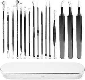 16PCS Blackhead Remover Tools, Pimple Popper Tool Kit with Metal Case, Professional Stainless Acne Extractor Tool, Pimple and Blackhead Remover Kit Removal of Pimples Blackheads Zit Removing