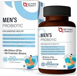Probiotics for Men with Men Care Supplement - 60 Billion CFUs & 14 Strains Dr. Formulated Prebiotics & Probiotics for Men's Digestive and Immune Health, Shelf Stable, Gluten & Soy Free (90 Tablets)