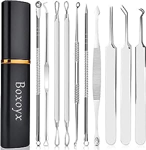 [Latest]Blackhead Remover Tool, Boxoyx 10 Pcs Professional Pimple Comedone Extractor Popper Tool Acne Removal Kit - Treatment for Pimples, Blackheads, Zit Removing, Forehead,Facial and Nose(Silver)