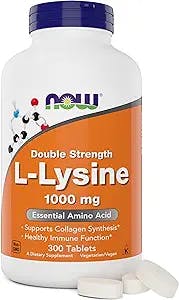 NOW Foods L-Lysine 1000mg - Double Strength - 300 Tablets - Non-GMO Amino Acid Supplement (Llysine Hydrochloride)- 1000 mg Tabs - Vegan/Vegetarian