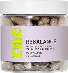 Rae Wellness Rebalance - Hormone Support with Vitamins A, C, E, St. John's Wort, Digestive Enzymes and More - Menstruation Support Supplement - Vegan, Non-GMO, Gluten-Free - 60 Caps (Pack of 1)