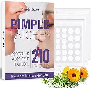 Mandabloom Acne Pimple Patches (210 Pack), Hydrocolloid Acne Patches with Tea Tree Oil & Salicylic Acid, Pimple Patches for Face Zits Breakouts, Hydrocolloid Acne Dots for Zits Blemishes Patches