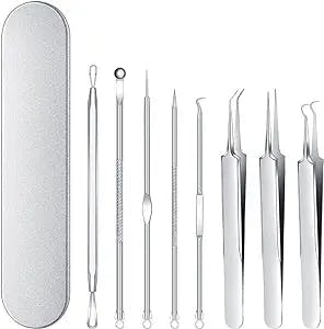 DJCIW Blackhead Remover, Pimple Popper Tool Kit Black Head Pimple Pore Extractor Stainless Steel Blemish Blackhead Remover Tools Acne Blemish Comedone Professional Extractor Removal Tool (Silver)