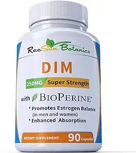 RaeSun Botanics DIM Supplement 250mg 90 Servings (3 Month) - Estrogen Balance, Aromatase Activator, Bodybuilding, Acne, and Menopause Symptom Cessation Support Supplement