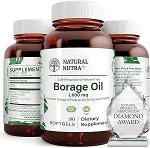Natural Nutra Borage Oil, Omega 6 Essential Fatty Acids Supplement 90 Softgels.