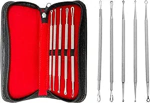 Zenia 5 Piece Blackhead Remover Kit Pimple Extractor Popper Tools | Stainless Steel Dual Sided | Helps Acne, Comedone Blackhead, Blemish, Whitehead Popping, Zit Removing for Nose Face Skin
