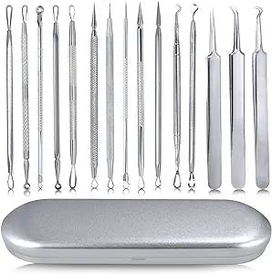 2022 Latest 15 PCS Blackhead Remover Tools, Easy Removal of Pimples, Blackheads, Zit Removing, Forehead, Facial and Nose, Whitehead Removal Tools Set with Metal Case Silver