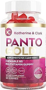 Panto Gold Vitamin B5 Pantothenic Acid Gummies for Acne - Hair Skin and Nails Gummies - Biotin, Zinc, Folic Acid Chewable Non-GMO Gluten-Free for Body - Oily Skin Gummies - 60 Count