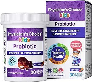 Physician's CHOICE Probiotics for Kids - 7 Diverse Strains, Organic Prebiotics, Vitamins & Minerals - Clinically Studied L. Rhamnosus GG - Immune & Digestive Support - No Allergens or Artificial Dyes