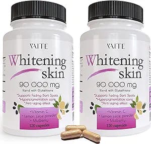 Glutathione Pills - Dark Spots & Acne Scar Remover - 90000 - Made in USA - Vegan Skin Bleaching Pills with Anti-Aging & Antioxidant Effect - 120 Capsules (2 Pack)