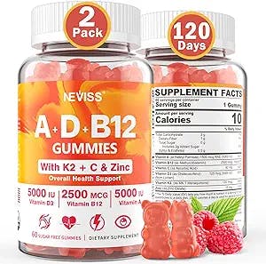 Sugar-Free Vitamin ADK + B12 Gummies for Adults - 120 Days Supply | A, D3 5000 IU, B12 2500mcg, Vitamin A Supplement Retinol, Vegan Vitamin D3 K2 + C & Zinc for Eye, Bone, Heart, Energy, mood, Immune