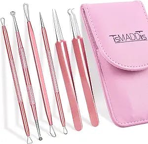 Blackhead Remover Tool,TsMADDTs 6 Pcs Pimple Popper Tool,Acne Extractor Removal Tool for Nose Face with Portable Leather Bag(Rose Golden)