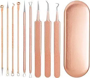 Blackhead Removal Tools, Tool Kit, Acne Removal Tools, Professional Stainless Steel Acne Removal Tools Set with Metal Case (Rose Gold)