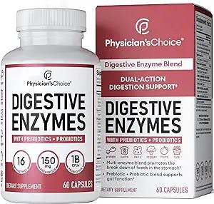 Physician's CHOICE Digestive Enzymes - Multi Enzymes, Organic Prebiotics & Probiotics for Digestive Health - for Meal Time Discomfort Relief - Dual Action Approach for Women & Men - 60 Count
