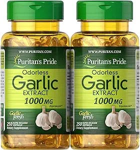 Puritan's Pride Odorless Garlic 1000 Mg, 500 Total Count (2 Pack of 250 Count Softgels), by Puritan's Pride, 250 Count (Pack of 2)