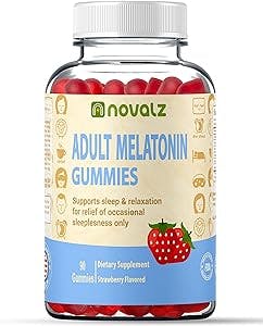 NOVALZ Vegan Melatonin Gummies 5mg per Serving, 2.5mg per Gummy, Sleep aids, Gluten Free, Occasional Sleep Support Supplement, 2 melatonin Gummies for Adults, 1 melatonin Gummy for Kids, 90 Count