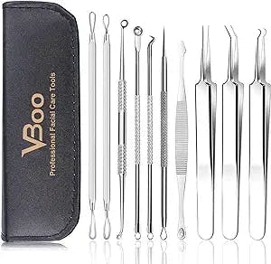Blackhead Remover Tools, VBoo Pimple Popper Tool Kit, Extraction Tools for Nose Facial Pore, Comedone Zit Popper Tool, Blemish Whitehead Extractor Tool, for Women Men’s Christmas Present (silver)