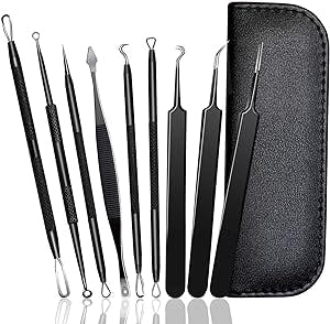 WOAMA Blackhead Remover Pimple Popper Tools Kit Whitehead Remover Stainless Steel Blackhead Extraction Tools for Nose Face with Black Bag - 9Pcs