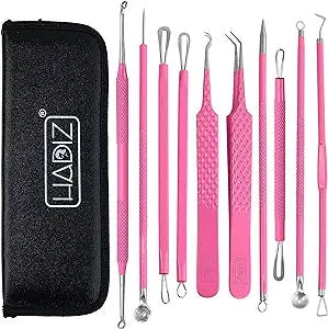 Blackhead Remover Pimple Popper Tool Kit 10 Pcs, Comedone Pimple Extractor Tool, Acne Kit for Blackhead, Whitehead Popping, Zit Removing (Pink)